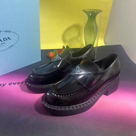 Prada Women's Black Leather Loafers - Picture 1 of 6